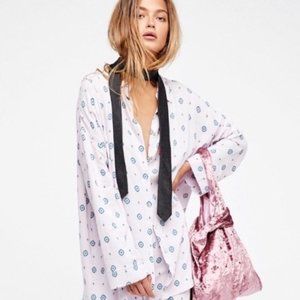 Free People Shirt Up Top Oversized Lounge Sleep Purple Crystal Button NEW